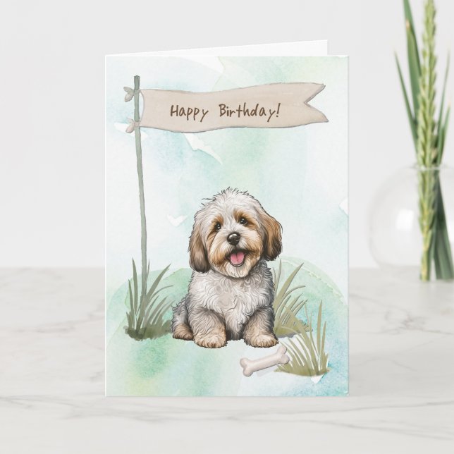 Carte Chien Havanais en plein air sous signe d'anniversa (Devant)