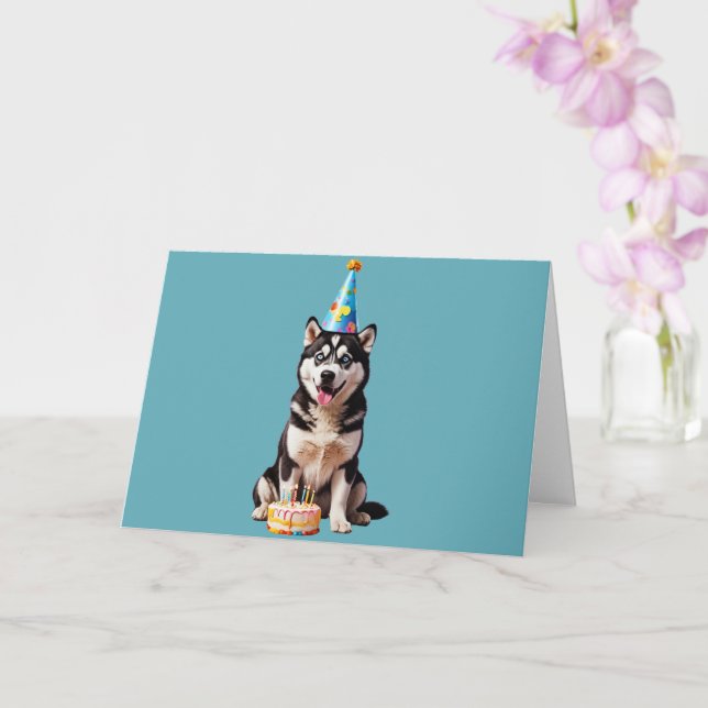 Carte Chien Husky Birthday (Orchidée)
