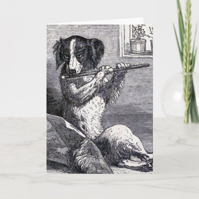 Carte "Chien illustration vintage jouant cannelure" (Devant)