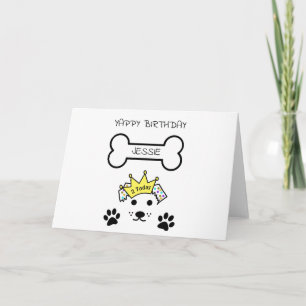 Carte CHIEN JAUNE ANNIVERSAIRE, Nom personnalisé
