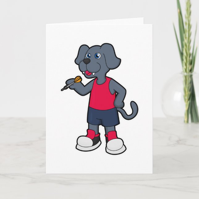 Carte Chien joueur de fléchettes avec fléchettes (Devant)