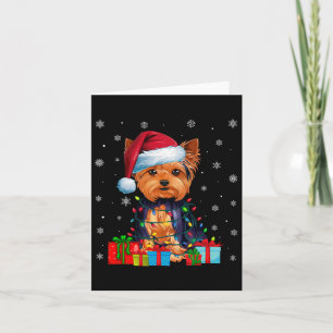 Carte Chien Luminaires de Noël laid Santa Hat Yorkshire 