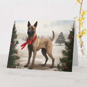 Carte Chien malinois belge à Noël de neige