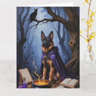 Carte Chien Malinois belge Peinture d'Halloween lunaire