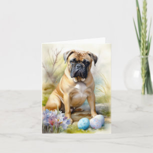 Carte Chien Mastiff avec œufs de Pâques Vacances 