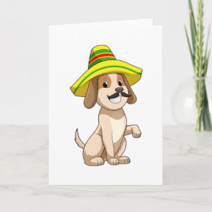 Carte Chien mexicain avec casquette de paille