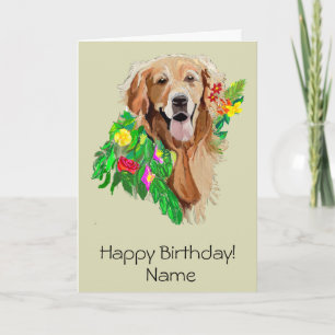 Carte Chien mignon au milieu des fleurs Golden Retriever