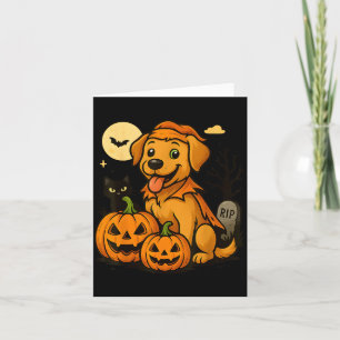 Carte Chien mignon d'Halloween avec citrouilles et chat