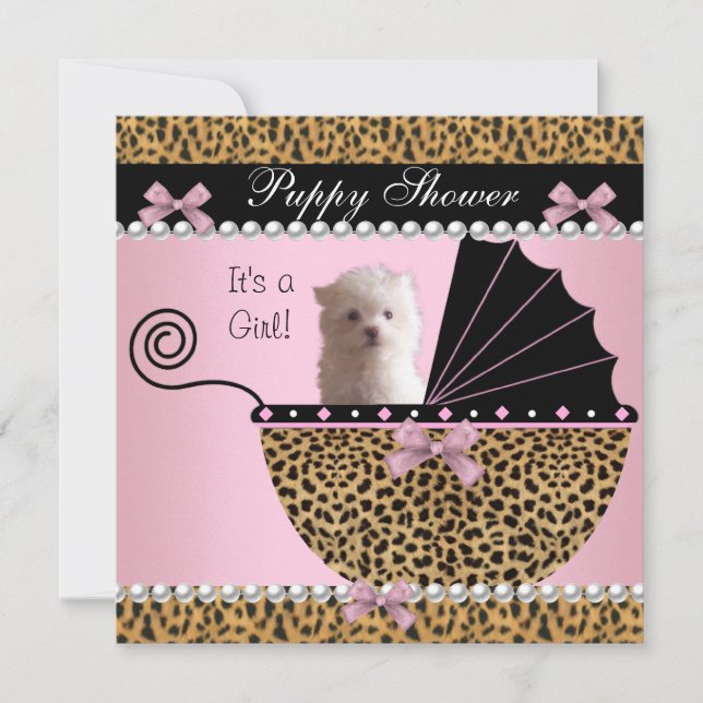 Carte Chien mignon Douche Chien rose Leopard (Devant)