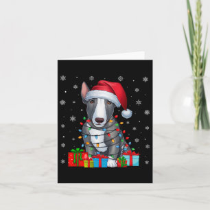 Carte Chien Moche Noël Éclairage Santa Hat Bull Terrier 