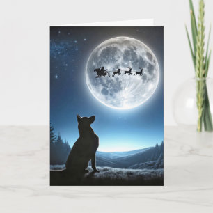 Carte Chien observant le Père Noël et Reindeer