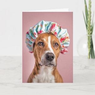 Carte Chien portant un Casquette de douche