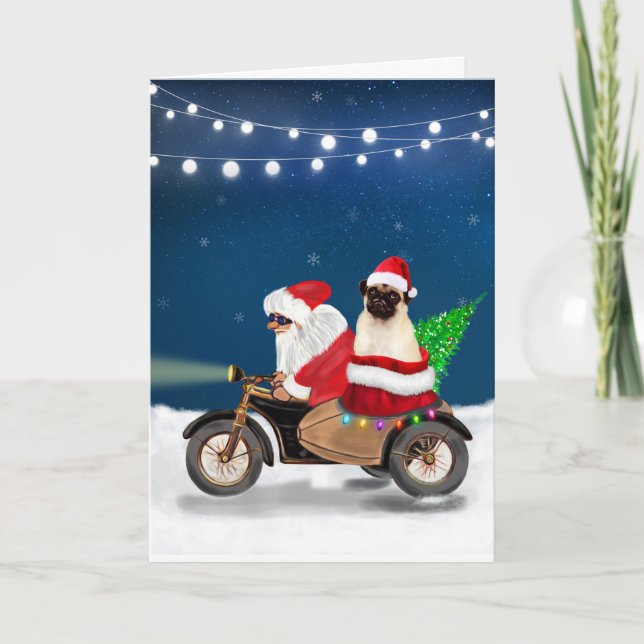 Carte Chien Pug Noël Père Noël (Devant)