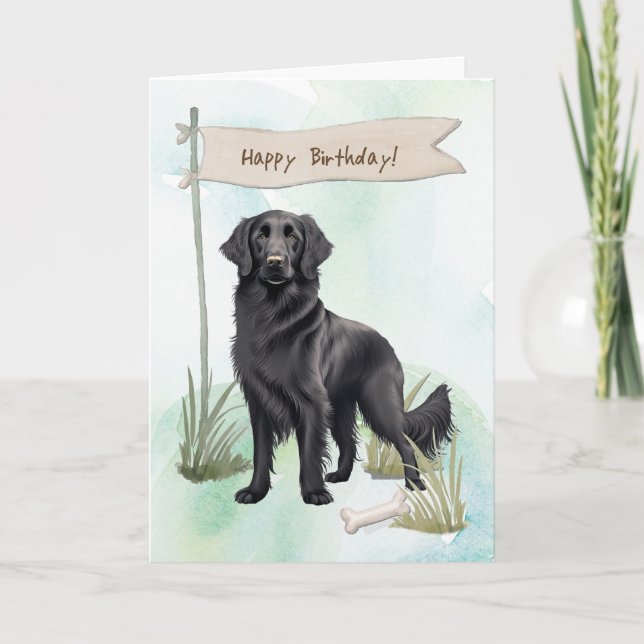 Carte Chien retrieur à couche plate sous signe d'anniver (Devant)
