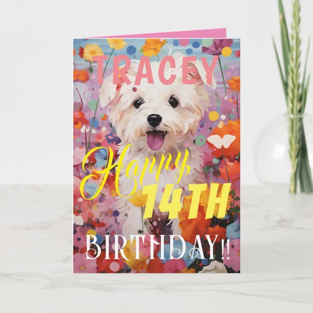 Carte Chien rose adorable Joyeux anniversaire (Devant)