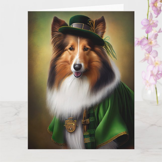 Carte Chien Rough Collie en robe de la Saint-Patrick (Orchidée)
