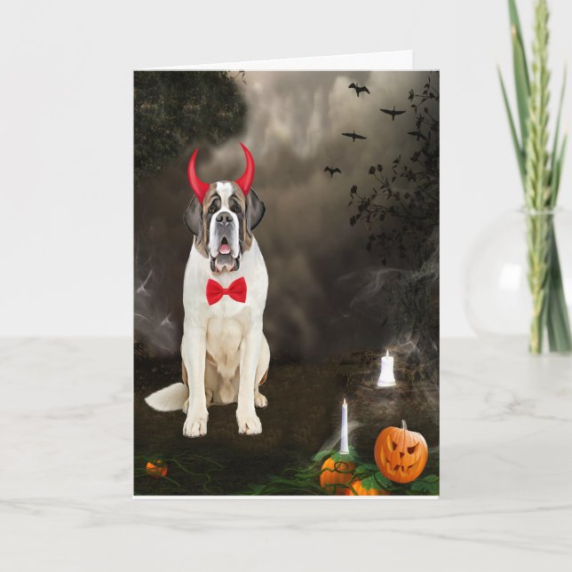 Carte Chien Saint-Bernard en costume d'Halloween  (Devant)