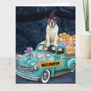 Carte Chien Saint-Bernard Halloween Camion Nuit Effrayan
