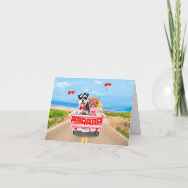 Carte Chien Schnauzer Camion de la Saint-Valentin Cœurs (Devant)