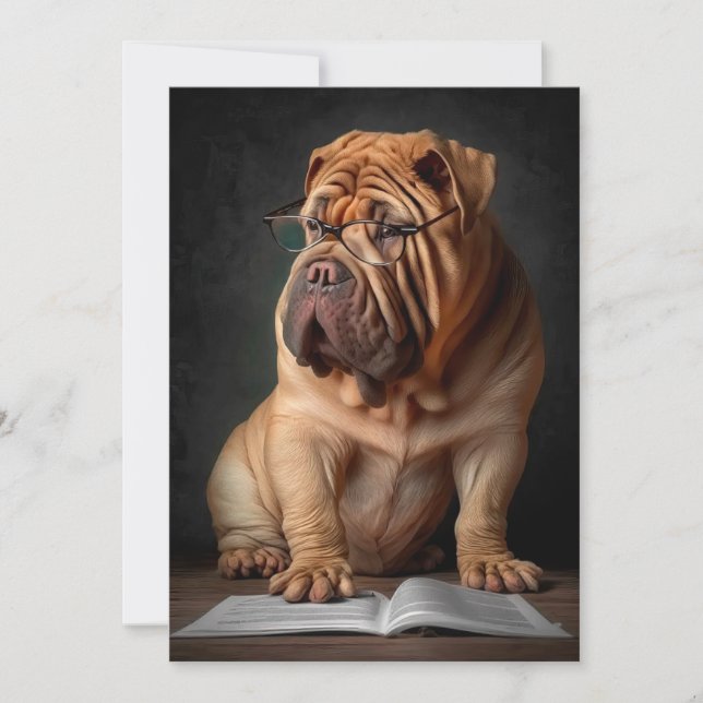 Carte Chien Shar Pei Intelligent avec Conception de Livr (Devant)