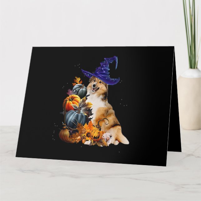 Carte Chien Sheltie Sorcière Et Citrouilles Halloween Th (Devant)