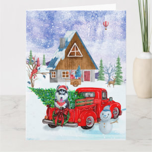 Carte Chien sibérien Husky dans la livraison de Noël Cam