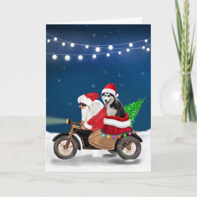 Carte Chien sibérien Husky Noël Père Noël (Devant)