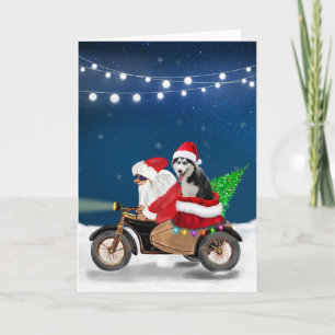 Carte Chien sibérien Husky Noël Père Noël