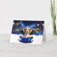 Chien sobre lisant un grand livre d'anniversaire d