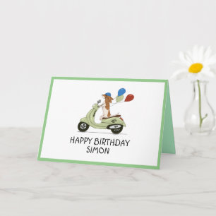 Carte Chien sur Vespa avec ballons