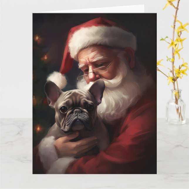 Carte Chien-taureau français avec Noël Festif du Père No (Fleur jaune)