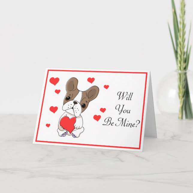 Carte Chien-taureau français de Saint-Valentin aux coeur (Devant)