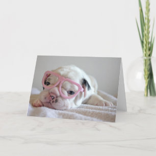Carte Chien-taureau français en lunettes de coeur