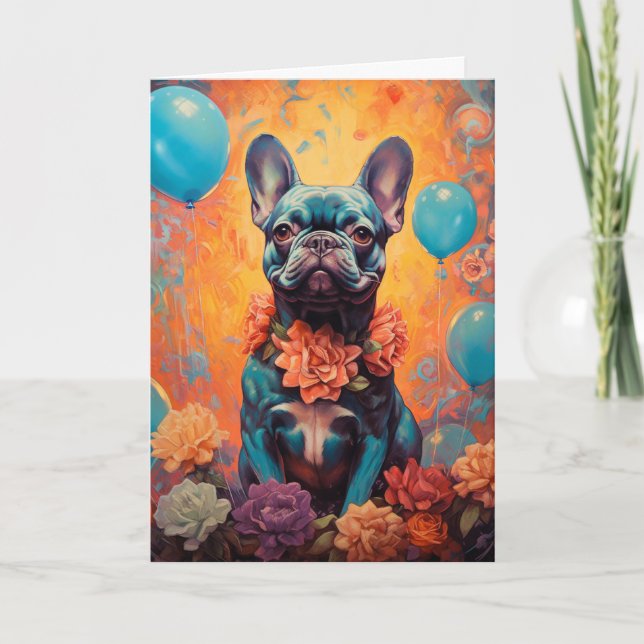 Carte Chien-taureaux français avec ballons Anniversaire (Devant)