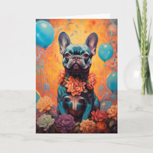 Carte Chien-taureaux français avec ballons Anniversaire