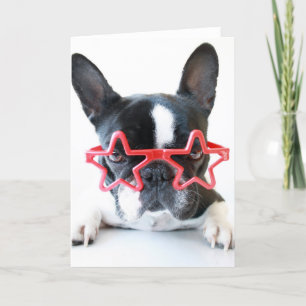 Carte Chien-taureaux Français Avec Lunettes Red Star