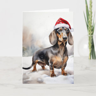 Carte Chien teckel dans la neige Noël