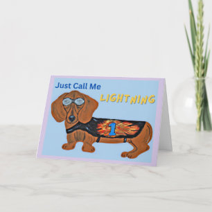 Carte Chien Teckel de Course APPELLEZ-MOI JUSTE L'ÉCLAIR