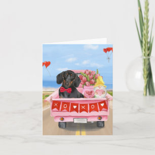 Carte Chien teckel Jour de la Saint-Valentin Camion Cœur