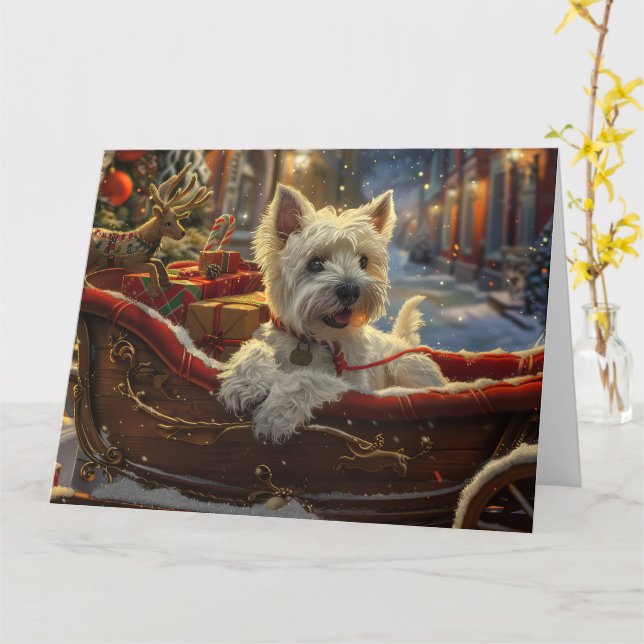 Carte Chien Terrier West Highland Blanc Noël Festif (Fleur jaune)