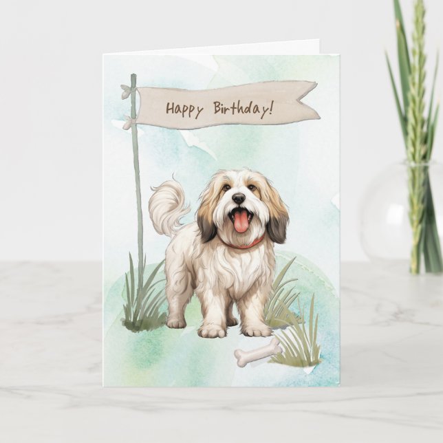 Carte Chien tibétain de la race sous signe d'anniversair (Devant)