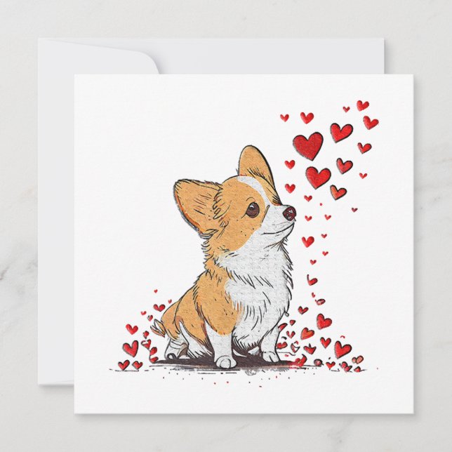 Carte Chien Valentine Cute Corgi Saint Valentin (Devant)