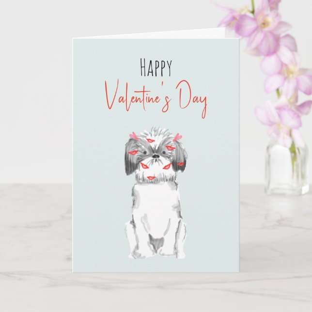 Carte Chien Valentines Aquarelle (Orchidée)