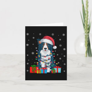 Carte Chien Vilain Noël Lumières Santa Chapeau Bordure C