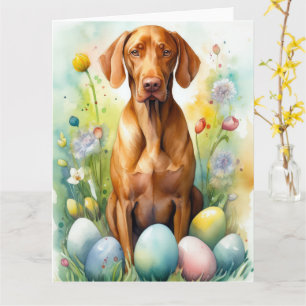 Carte Chien Vizsla avec oeufs de Pâques vacances