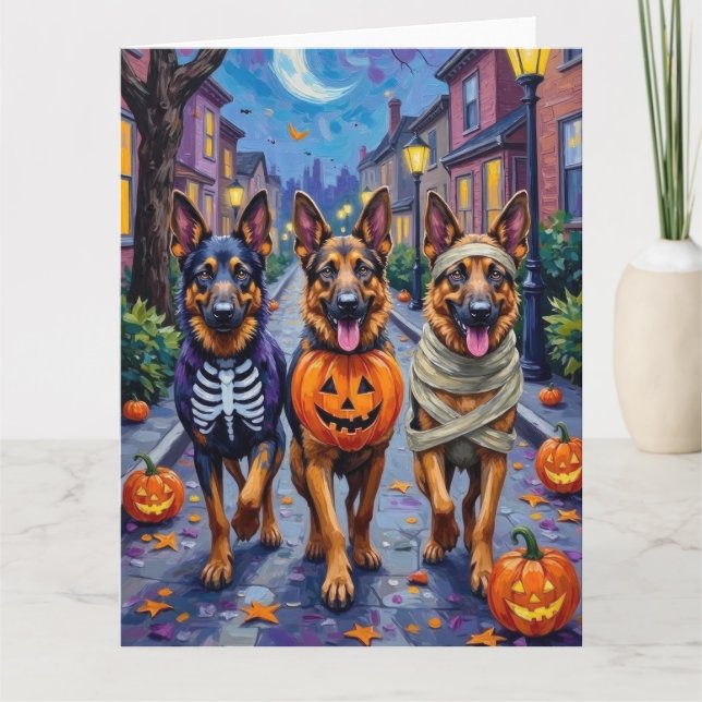 Carte Chiens bergers allemands en train de trick ou de t (Devant)