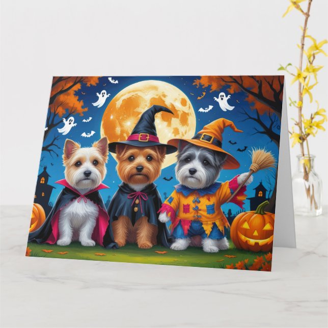 Carte Chiens Cairn Terrier Citrouille Halloween Drôle (Fleur jaune)