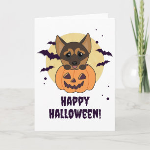 Carte Chiens Citrouilles bergers allemands heureux Hallo