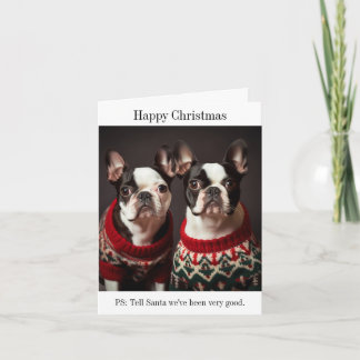 Carte Chiens de Boston Terrier en pulls de Noël