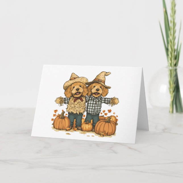 Carte Chiens de Goldendoodle de la récolte d'automne (Devant)